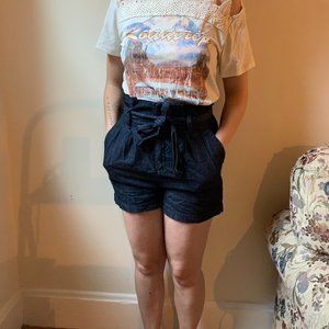 High-waisted paper bag shorts